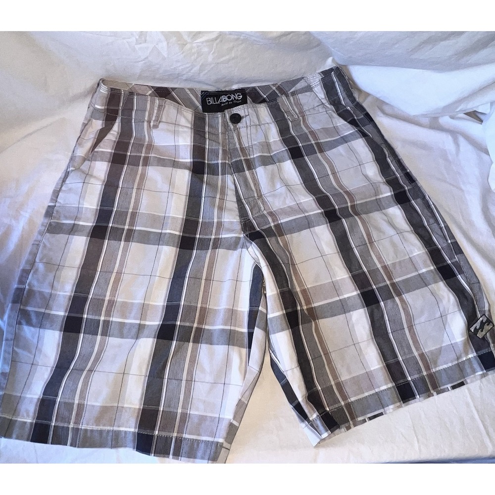 Billabong Shorts Mens 34 Blue Gray Plaid Golf Chino Pocket Flat Front Long